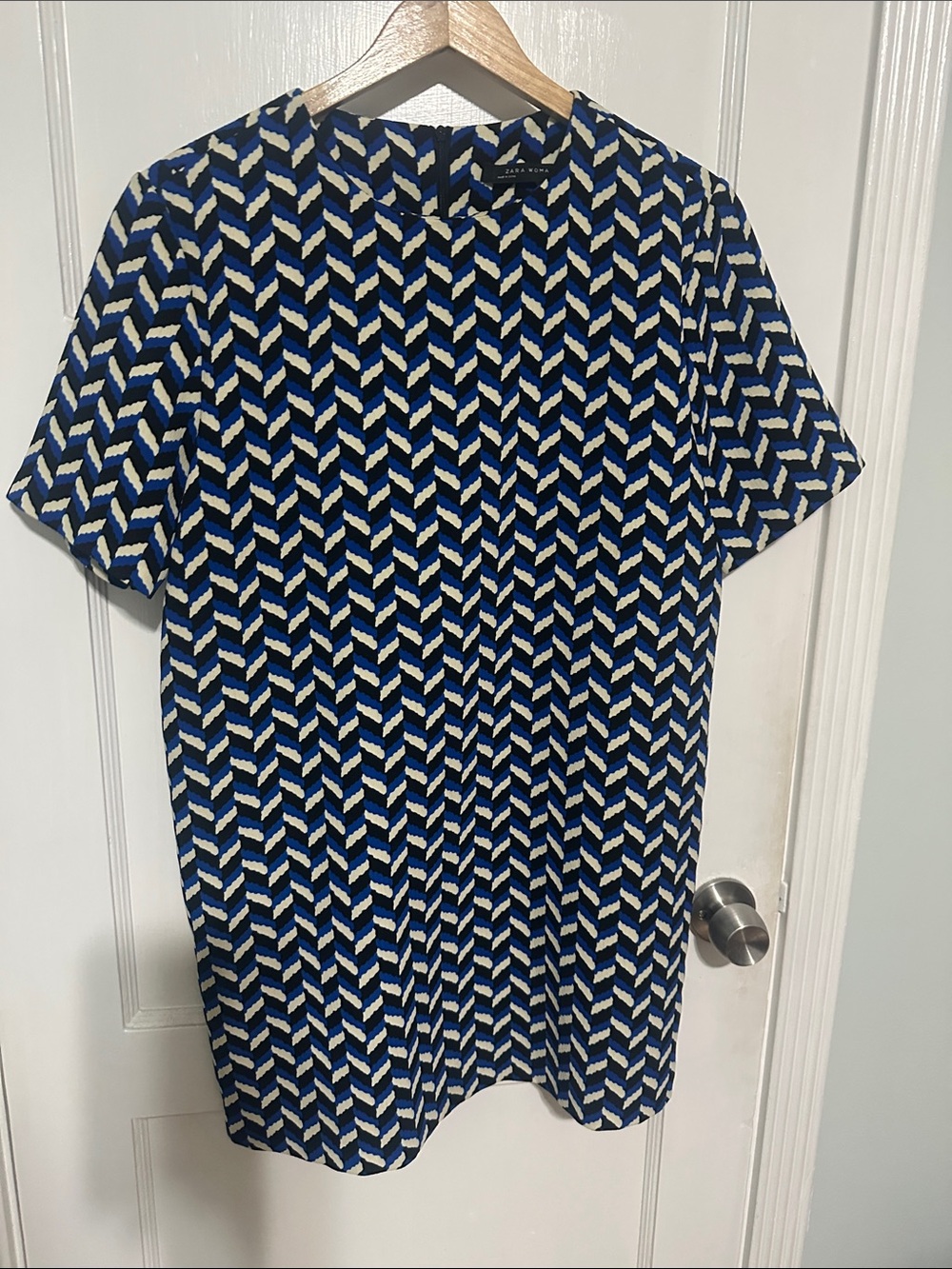 Zara Navy, White & Black Chevron-Print Mini Dress